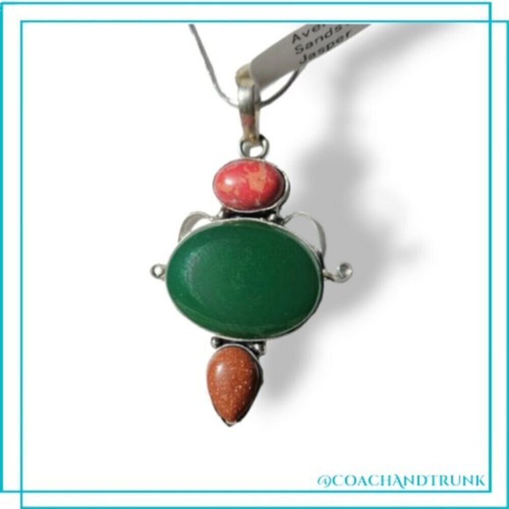 HANDCRAFTED GREEN AVENTURINE SANDSTONE RED JASPER 18" STERLING SILVER CHAIN